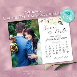white photo save the date editable calendar save the date announcement invitation printable editable corjl