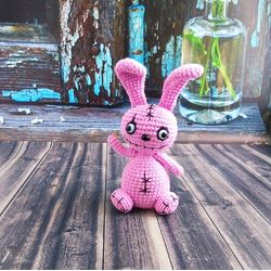 Miniature bunny Rabbit stuffed animal Spooky bunny Pastel goth decor Scary art doll Horror stuffed animal Doll handmade