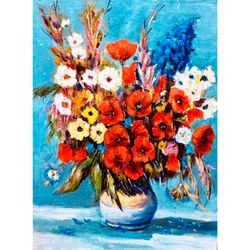Poppies Painting Oil Flowers Original Art Floral Artwork Canvas Art