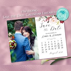 red rose photo save the date editable calendar save the date announcement invitation printable editable corjl
