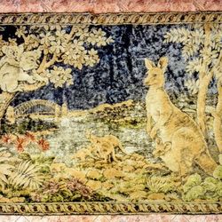 Vintage Gobelin Carpet Australia. Tapestry carpet Kangaroo. Koala
