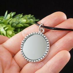 Round Glass Mirror Evil Eye Necklace Silver Circle Mirror Charm Boho Amulet for Protection Pendant Necklace Jewelry 8012