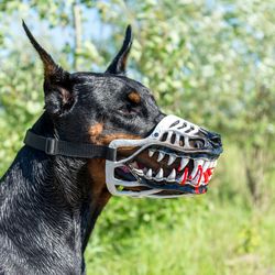 Werewolf zombie dogs muzzle. White color! Doberman and other breeds. Funny dog accessory. Scary muzzle best halloween gi