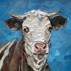 Cow painting farm original art farm animal artwork calf impasto oil painting small painting handmade farm wall art