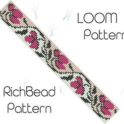 loom bead pattern flower, beaded loom patterns floral, bead loom weaving, miyuki delica seed bead bracelet 122 16.09.22
