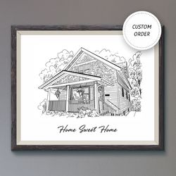Custom house portrait Digital art Line Drawing Digital Sketch Wall Art Housewarming Gift First Home Realtor Gift