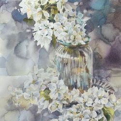 White bouquet Stillife Original Watercolor painting