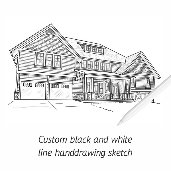 Black and white sketch illustration of a house