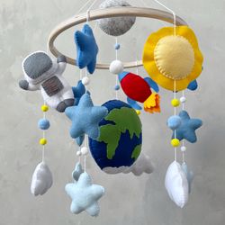 Space baby mobile boy. Outer space mobile. Rocket and astronaut mobile. Musical crib mobile boy. Space nursery decor boy