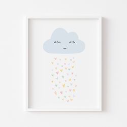 cloud and rain nursery print, rain poster for baby, simple cloud poster, cute cloud poster, cloud nursery print