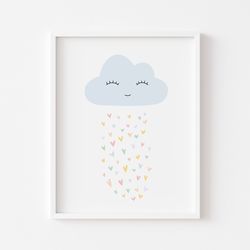 Cloud and Rain nursery print, Rain poster for baby, Simple Cloud poster, Cute Cloud poster, Cloud nursery print