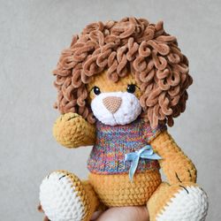 personalized lion crochet amigurumi toy, plush lion stuffed animals, cute african animals baby shower gift