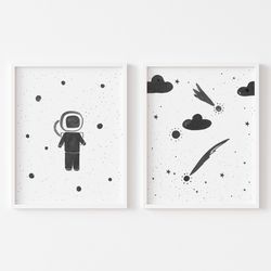 Astronaut and Shooting star prints for nursery, Nursery wall art, Astronaut nursery print, Shooting star nursery art