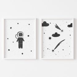 astronaut and shooting star prints for nursery, nursery wall art, astronaut nursery print, shooting star nursery art