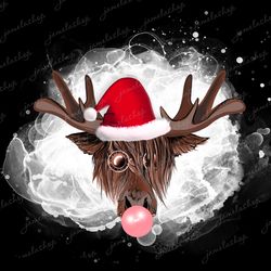 Moose Santa hat with bubble gum PNG Christmas deer with red hat clip art png Funny raindeer with sunglass clipart