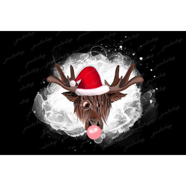 Christmas deer red hat and bubble gum png Instant download