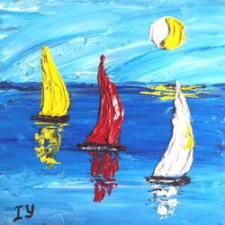 Sailboat Painting Seascape Original Art  Impasto Oil Painting Small Artwork by ArtRoom22