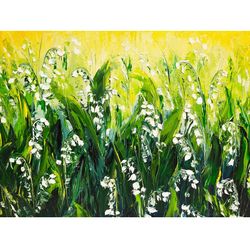 Lily of the Valley Art Floral Original Oil Painting 12x16 inch by Oksana Stepanova