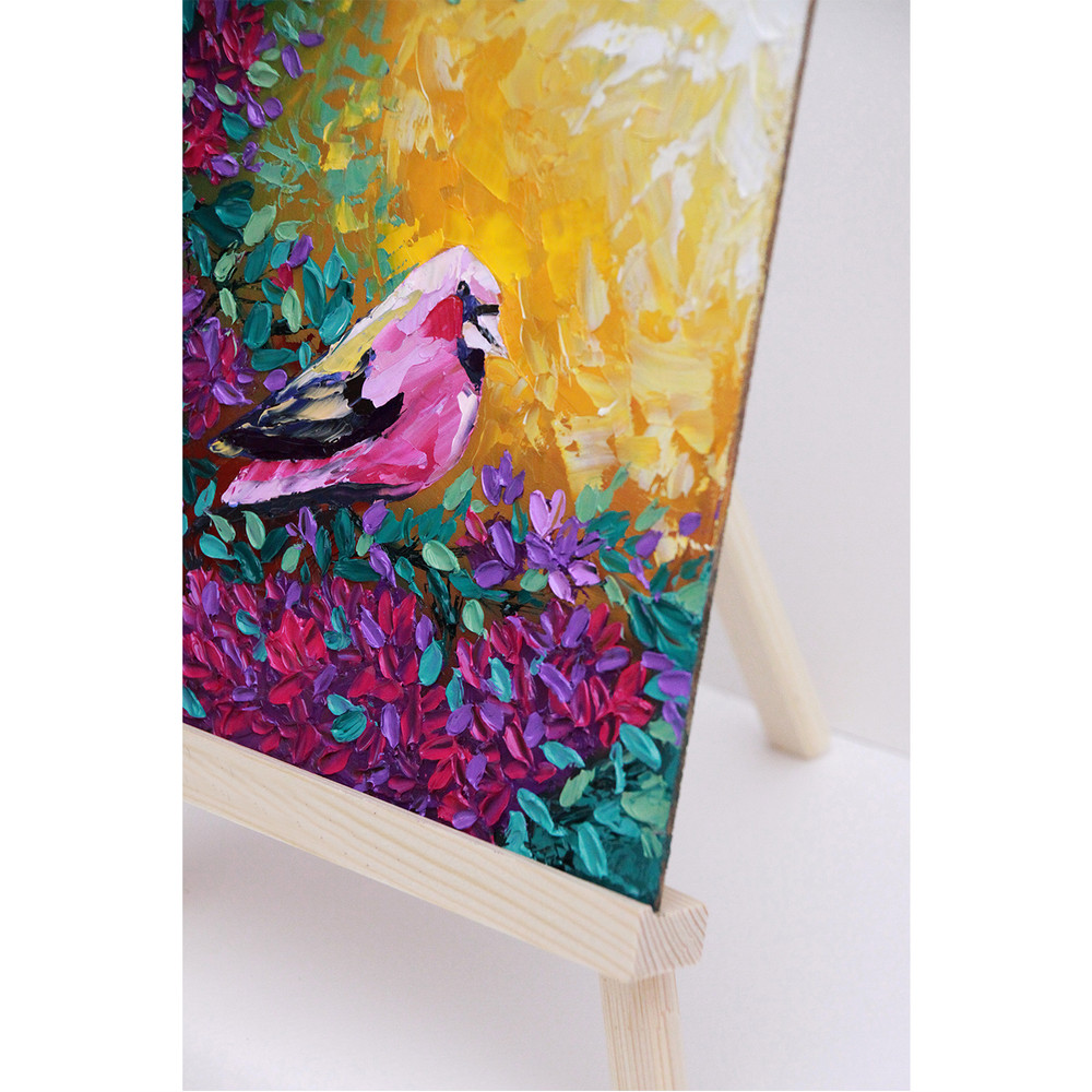 Bird painting Floral original art Impasto artwork Small oil wall art (2).jpg