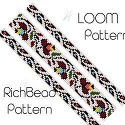 Flower narrow beading loom patterns bracelet Bead loom patterns download Floral thin beaded loom pattern 362 17.09.22