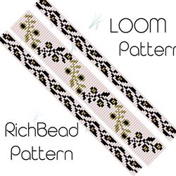 Flower narrow beading loom patterns bracelet Bead loom patterns download Floral thin beaded loom pattern 369 17.09.22
