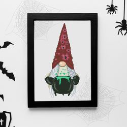 Halloween cross stitch ,Cross stitch pattern, Gnome cross stitch, DIY halloween decor