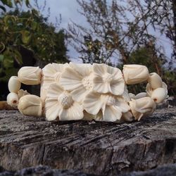 Hand carved flower bracelet for woman excellent gift for her