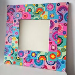 Wall Mirror hanging mirror mirror in a wooden frame rainbow mirror wooden tile