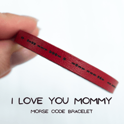 I LOVE YOU MOMMY morse code bracelet, leather bracelet, gift for mom, best mothers gift from daughter, Christmas gift