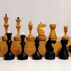 Large Vintage Soviet Wooden Chess. Antique Russian chess USSR