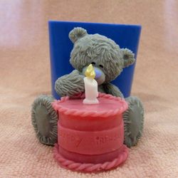 teddy bear with a cake - silicone mold