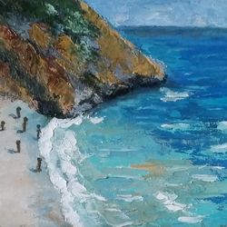 seascape oil painting landscape original art  beach artwork impasto art size 8 by 12
