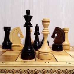 Unique Vintage Soviet Chess Handmade.Antique Russian Wooden Chess