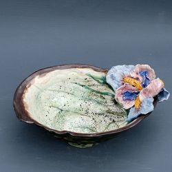 Flower shaped vase Iris figurine Ceramic Candy Bowl Decorative sculptural vase Fruit bowl Botanical sculpture