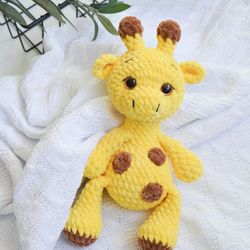 Giraffe stuffed animal, baby giraffe plush toy for kids, yellow crochet giraffe toy, safari baby shower