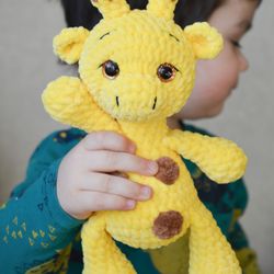 giraffe crochet toy safari stuffed animal, baby giraffe plush toy for kids, yellow crochet giraffe