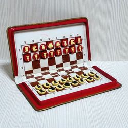 Vintage Soviet Pocket Magnetic Chess. Russian Travel chess Simza