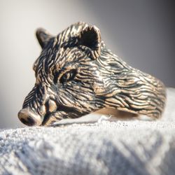 Boar viking ring. Massive handcrafted jewelry. Aper Heavy ring. Animal totem jewelry. Present for man.