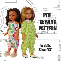 sewing pattern and instruction for paola reina doll, jumpsuit for doll, doll clothes, paola reina jumpsuit