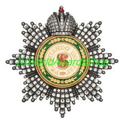 Star of the Order of St. Stanislaus with rhinestones with a crown. Russian empire. Copy LUX