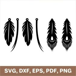 Feather earrings svg, feather earrings template, feather earrings dxf, feather earrings cut file, Cricut, Silhouette