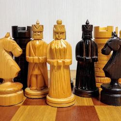 Unique Antique Soviet Chess Handmade.Vintage Russian Wooden Chess