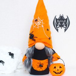 Halloween Girl Gnome with pumpkin and spider / Fall Gnome
