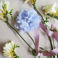 textile fabric floral brooch. blue flower chiffon brooch. shabby chic accessories. romantic brooch. boho  brooch