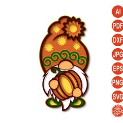 layered halloween gnome with pumpkin  for cricut  svg
