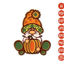 Layered Gnome Mandala With Pumpkin DXF, Halloween Thanksgiving Gift, Files For Cricut  SVG