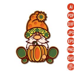 layered gnome mandala with pumpkin dxf, halloween thanksgiving gift, files for cricut svg