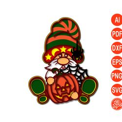 halloween layered gnome with pumpkin and spider svg files for cricut