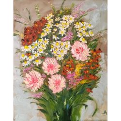 Autumn Flowers Oil Painting Floral Painting Autumn Bouquet Artwork Country Wall Art