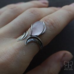 Rose quartz ring Elven ring Wire wrap ring Adjustable silver ring